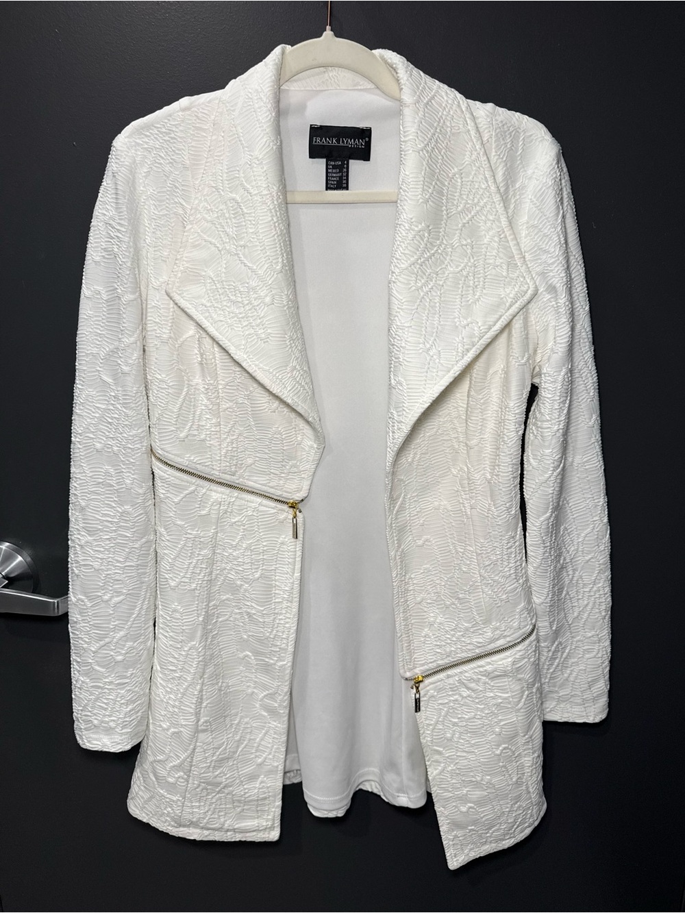 ⁠Frank Lyman Off White Textured Knit Moto Blazer Jacket 4⁠